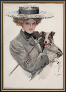 HARRISON FISHER (1877-1934): Archivally mounted prints of five c. 1900s illustrations by Fisher of elegantly dressed young women; the largest 68 x 57cm overall.