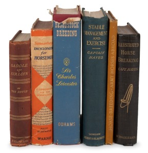 EQUESTRIANISM: Group of hardcover books, comprising "Saddle and Sirloin" by Henry Hall Dixon [Frederick Warne & Co., London, 187?], "Illustrated Horse Breaking" by M. Horace Hayes [W. Thacker & Co., London, 1896], "Stable Management and Exercise" by M. Ho