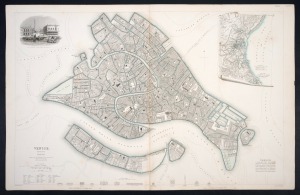 Group of maps comprising "A Chart of the Southern Extremity of America 1775" [Strahan & Cadell, 1777], "Venice" [W.B. Clarke, c. 1838], and "The World on Mercator's Projection" [Sidney Hall, c. 1840], together with two different profile views titled "Vues