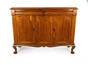 An antique Australian cedar three door sideboard base. With two moulded drawers and the cupboard section custom fitted with three banks of numbered coin collector drawers. 19th century 113cm H, 153cm W, 52cm D
