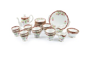 BELL FINE CHINA English porcelain tea and coffee ware with floral decoration, mid 20th century, (35 items), the pot 18cm high.