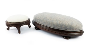 Two antique carved timber footstools, 19th century, 58cm and 25cm wide.