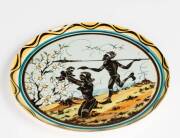 GUY BOYD: pottery plate with handpainted aboriginal scene. 24cm