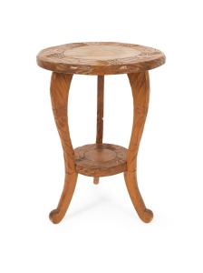 A vintage Japanese circular occasional table with floral decoration, early 20th century, 53cm high, 37cm diameter.