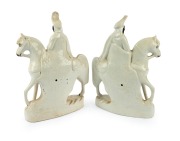 Two antique STAFFORDSHIRE pottery figures on horseback, 19th century, the larger 39cm high. - 2