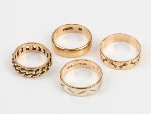 Four vintage 9ct gold rings, 20th century, 14.8 grams total.