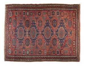 A fine quality antique Caucasian Soumak hand-woven rug, 19th century, 304 x 226cm.