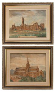 GEORGE GILBERT SCOTT (1811-1878), I.) University of Glasgow, Gilmorehill, 1870, II.) (architectural view of a cathedral), watercolours, one signed lower right "George Gilbert Scott, London", 34 x 45cm, 50 x 61cm each overall.