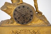 An antique French figural ormolu mantle clock with eight day time and bell striking movement by PONS, ornate silvered dial and Roman numerals, 19th century, ​​​​​​​51cm high. - 2