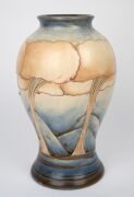 MOORCROFT "Landscape" pattern pottery vase with rare salt glazed finish, impressed "Moorcroft, Made In England" plus blue signature "W. Moorcroft", 32cm high, 19cm wide. - 5