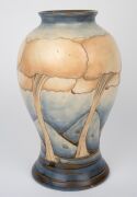 MOORCROFT "Landscape" pattern pottery vase with rare salt glazed finish, impressed "Moorcroft, Made In England" plus blue signature "W. Moorcroft", 32cm high, 19cm wide. - 6