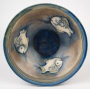MOORCROFT "Fish" pattern English pottery bowl with inscription "GOD HAS GIVEN US MEMORY THAT WE MAY HAVE ROSES IN DECEMBER", impressed "Moorcroft, Made In England', 7cm high, 20.5cm diameter. - 11