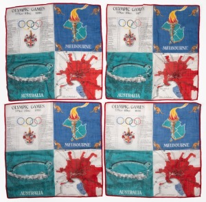MELBOURNE OLYMPICS group of four silk souvenir handkerchiefs, 34 x 34cm each overall.