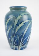 MOORCROFT "Wind Swept" salt glazed pottery vase on blue ground, impressed signature mark to base "Moorcroft, Potter To H.M. The Queen, Made In England", 24.5cm high. - 4