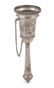 An antique silver posy holder with engraved floral decoration, 19th century, 15cm high, 33 grams