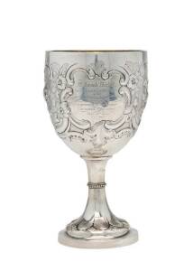 Sterling silver presentation goblet "Mr Josiah Mitchell. Founder and first President of the Victorian Horticultural Improvement Society. This Cup is presented by the Members as a mark of their esteem. May 12th, 1862". 18cm