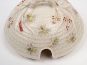 BELLEEK antique Irish porcelain beehive honey pot with coloured decoration, 19th century, black factory mark to base, 15cm high. - 6