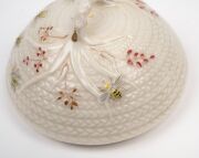 BELLEEK antique Irish porcelain beehive honey pot with coloured decoration, 19th century, black factory mark to base, 15cm high. - 7