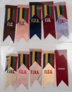 A UNIQUE grouping of sixty-four PROOF Olympic badge ribbons, manufactured by Raleigh Print for use during the 1956 Melbourne Olympic Games by competitors, sport and team officials, and guests of honour, accompanied by seven pages of original documentation - 7