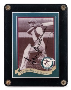 DON BRADMAN: Slabbed 1995 Weet-Bix "The Australian Legend" trading card #4/20, signed by Bradman to the front of the card in permanent marker.