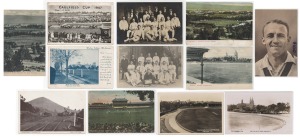 Group of 1900s cricket postcards, including noted "Melbourne Cricket Ground - An English Eleven At Play 1904", Wesley College turfs, South United Cricket Club team photo, several views of England playing against Australia at Adelaide Oval, also 1907 Caulfield Cup. (12 items)
