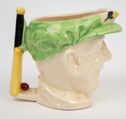 1936 Don Bradman toby jug manufactured by Marutomo Ware, with cap in green, height 15cm. - 2