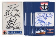 ST KILDA: Group of late 1990s player autographs on official St Kilda autograph cards; signatories include Justin Peckett, Ben Thompson, Max Hudghton, and Peter Everitt. (20 items)