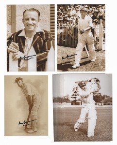 DON BRADMAN: Three modern photograph prints bearing Bradman's signature in permanent marker, including the iconic 1928 Sidney Riley Studio portrait, plus twenty identical photographs (unsigned); the largest 17.5 x 12.5cm. (23 items)