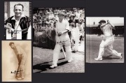 DON BRADMAN: Three modern photograph prints bearing Bradman's signature in permanent marker, including an iconic image of him stepping on to the field at the MCG, plus seven identical photographs (unsigned); the largest 25 x 20cm. (10 items)