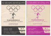 1952 HELSINKI: Athletics programmes for July 23rd and 25th. (2). Shirley Strickland competed in the heats of the 80m Hurdles on the 23rd and the heats of the 200m on the 25th together with Marjorie Jackson and Winsome Cripps. Shirley Strickland went on t