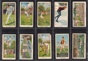 5 · ALEXANDER BOGUSLAVSKY: "Sports Records" cigarette cards, First & Second Series 1925: large part set [38/50] with subjects including tennis, athletics, cricket, swimming. golf, horse racing, skiing, boxing and billiards. A rarely seen series.