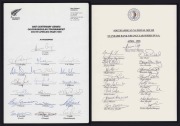 SOUTH AFRICA: An official team sheet for the Feb.1995 BNZ Centenary Series Quadrangular Tournament between NZ, Australia, India & South Africa; with 19 original signatures including Cronje, Cullinan, de Villiers, Donald, Kirsten, Rhodes & Symcox. Together