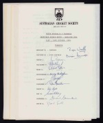 TASMANIA: 1983 - 87: Eight different fully signed team sheets, mainly for Sheffield Shield matches, with a fine (and duplicated) range of autographs including Woolley, Davison, Beven, Boon, Saunders, Small, Bennett, Bradshaw, Buckingham, Milosz, Hughes, J