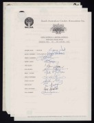 WESTERN AUSTRALIA: Four official team sheets: January 1988 Sheffield Shield Match v South Australia (with Wood, Alderman, Higan, Hughes and Zoehrer); January 1990 Sheffield Shield Match v South Australia (with 5 signatures including Wood, Andrews and Yard