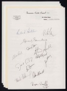 TASMANIA: 1982/83 Sheffield Shield team signatures on T.C.C. letterhead, incl. Boon, Saunders, Butcher & Woolley; the 1985/86 State team signatures on T.C.C.I. letterhead, incl. Boon, Bradshaw, Soule & Cooley; TASMANIA: team signatures on WACA team sheet 