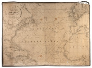 "A Chart of the Atlantic or Western Ocean Drawn from the best Authorities By J.W. Norie, Hydrographer" c.1800 nautical chart; 95 x 128cm.