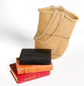 ABORIGINAL BASKET: South Australian origin, early 20th century with later handle. Plus 3 books signed by the artist JESSIE TRAILL. Basket height 34cm