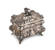 An antique American silver jewellery casket with floral finial and gilt wash interior, stamped "STERLING, 925", 19th/20th century, 14cm, 14cm wide, 404 grams.