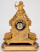 An antique French gilt spelter figural mantle clock with SEVRES French pink porcelain dial and inset panels, eight day time and bell striking movement, resting on original plinth base, 19th century, 40cm high overall. - 4