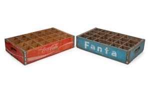 COCA COLA and FANTA vintage timber carrying crates with painted decals, mid 20th century, (2 items), ​​​​​​​47cm wide.