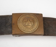 German WWI period leather belt with brass buckle, emblazoned "GOTT MIT UNS". - 2