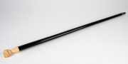 An antique walking stick with carved marine ivory snake and fist hand grip, ebony shaft and brass ferrule, 19th century, ​​​​​​​83cm high. - 4