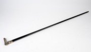 An antique walking stick with silver plated figural handle, ebonised timber shaft and brass ferrule, 19th century, 88cm high. - 5