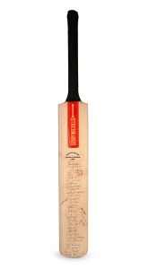 1980 CENTENARY TEST - ENGLAND v AUSTRALIA AT LORD'S: A full-size Gray-Nicolls cricket bat with impressed title, signed to the front of the blade by the Australian and English teams, additionally signed to the back of the blade by more than one hundred Australian and English Test Team veterans. Superb condition.