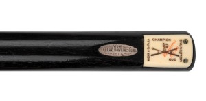 Alcock & Co. Melbourne "Champion Cue" (1st edition), length 58 inches, ash shaft, ebony butt, ivory plate, with engraved metal insert "Won Toorak Bowling Club 1914".