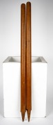 1950/51 ASHES SERIES IN AUSTRALIA: A match-used cricket stump souvenired by Bill Johnston, expertly split in half, with the Australian team signing one half and the English team signing the other (26 signatures total); length of the longer half 80cm. - 2
