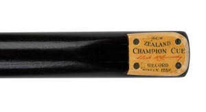 CLARK McCONACHY - CUE: 1940s "New Zealand Champion Cue - Clark McConachy - Record Break 1758", length 58 inches, ash shaft, ebony butt, facsimile signature on ivory plate.