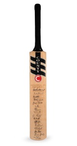 218 · 2000/01 ONE DAY INTERNATIONAL SERIES - ZIMBABWE SQUAD: Full-size "County" cricket bat, with sixteen original signatures to the blade including those of Heath Streak, Andy Flower, and Grant Flower; length 85cm.