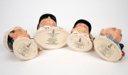 ROYAL DOULTON CHARACTER JUGS: Group of mostly 1990s limited-edition jugs, comprising D6945 Len Hutton, D7018 Brian Johnston, D7068 Harold Dennis "Dickie" Bird, and D739 "The Hampshire Cricketer"; the tallest 13cm. (4 items) - 3