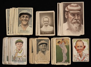 246 · A diverse group of 1900s-1930s cricket trade cards, including 1933 Turf "Personality Series" part-set [16/24], as well as cards issued by Allen's [11], Black Crows Cough Drops [6], Godfrey Phillips [13], Stamina Trousers [11], and many others; noted three different Don Bradman cards; mixed condition, mainly fine. (65 items)